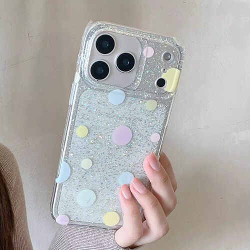 宁宁 韩系ins彩色波点闪粉透明双层防摔女iPhone17Pro MobileCase