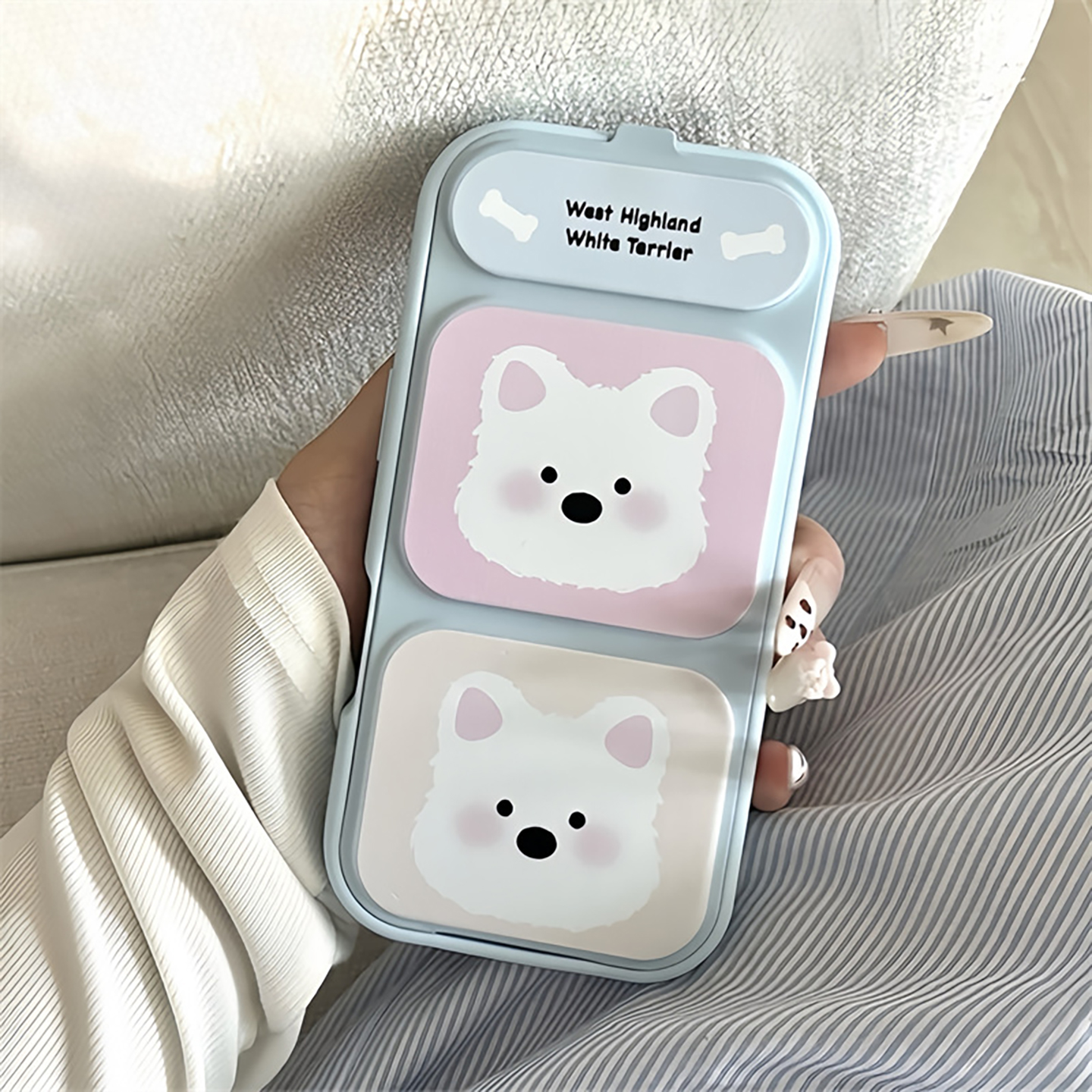 宁宁 可爱奶蓝西高地翻盖折叠支架皮质女iPhone17Pro Mobile Case