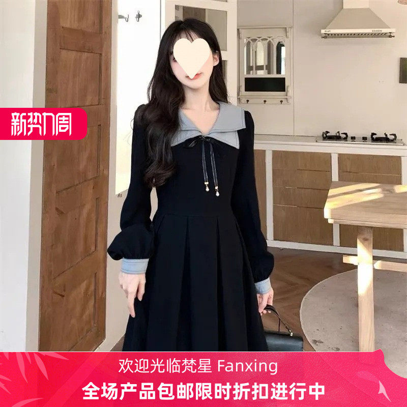 连衣裙女装高腰裙子潮法式减龄学院秋冬礼服中长裙大码胖mm裙子