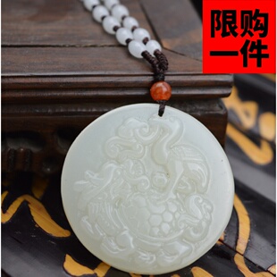 新疆玉和田玉龟鹤同寿吊坠 和田羊脂玉白玉龟鹤同春挂件 男女玉牌