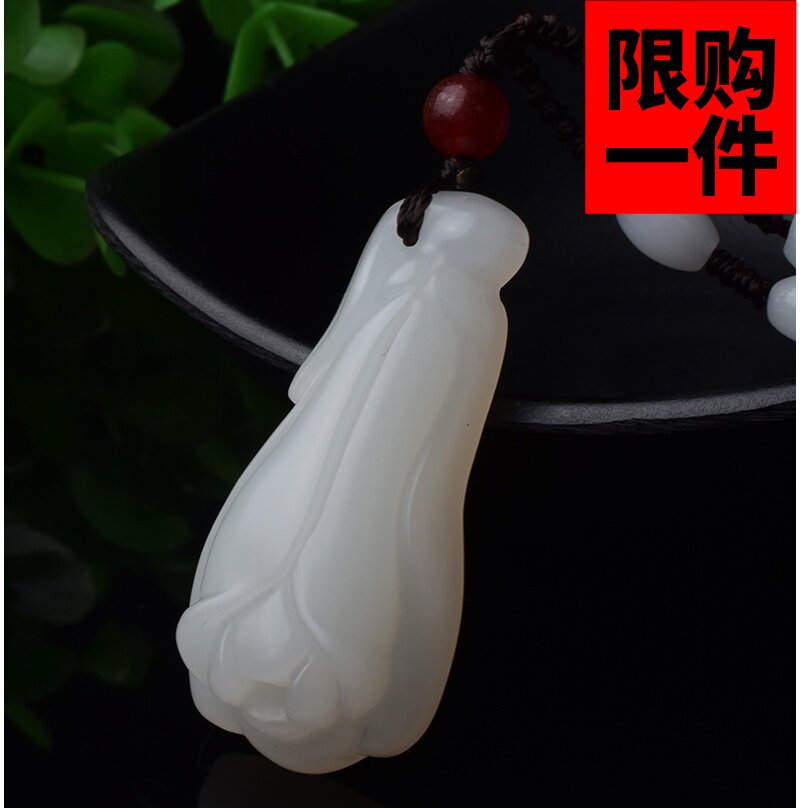 新疆籽料和田玉山料羊脂玉白玉玉兰花吊坠 玉兰花吊坠挂件玉牌
