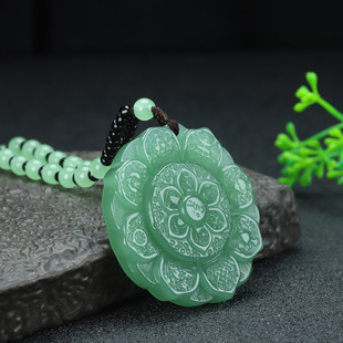 天然和田玉莲花吊坠且末蓝六字真言挂件湖水绿八宝罗盘护身玉佩