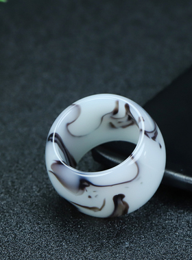 和田玉青花戒指墨玉籽料扳指指环天然原石裸石鼓面扳指吊坠戒指