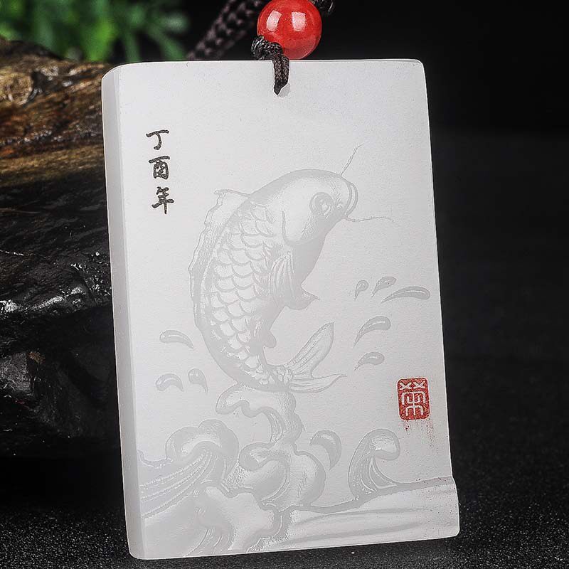 新疆和田玉鱼吊坠羊脂白玉年年有余力争上游鱼挂件玉坠男女款玉牌