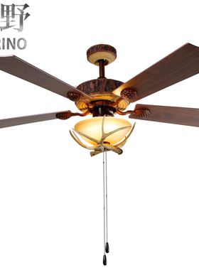 【森野照明 经典收藏版】 出口欧美 美式乡村餐厅别墅鹿角吊扇灯