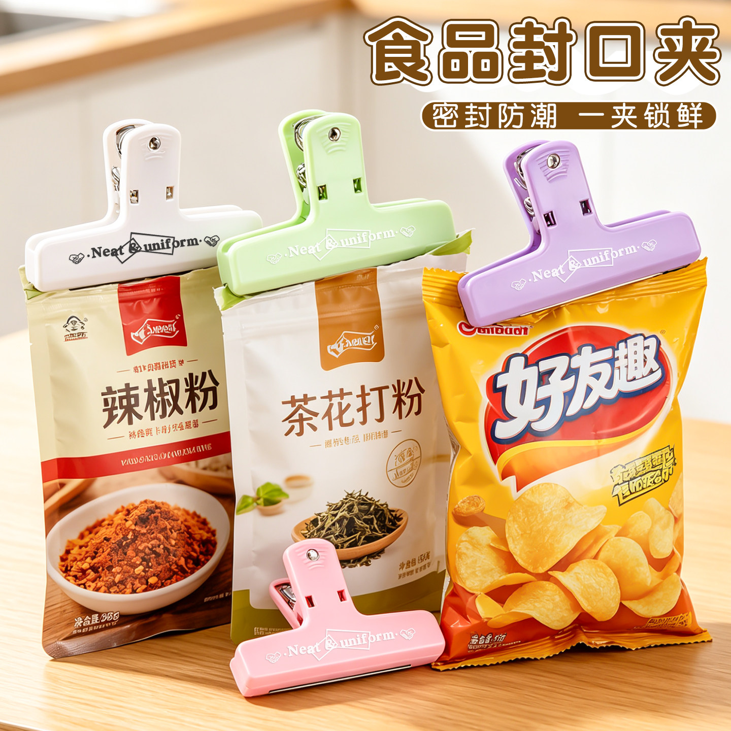 食品封口夹厨房强磁夹零食小夹子家用保鲜防潮调料夹小学生试卷夹