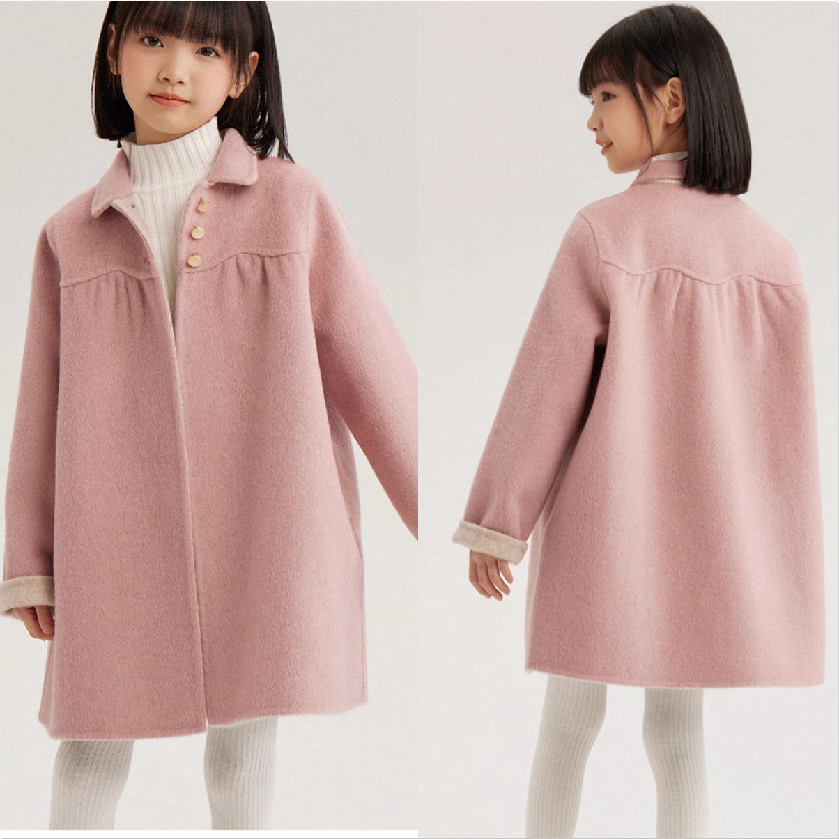 191童装冬双面绒羊毛呢大正肩袖娃娃圆领女童裁剪纸样图纸打板图