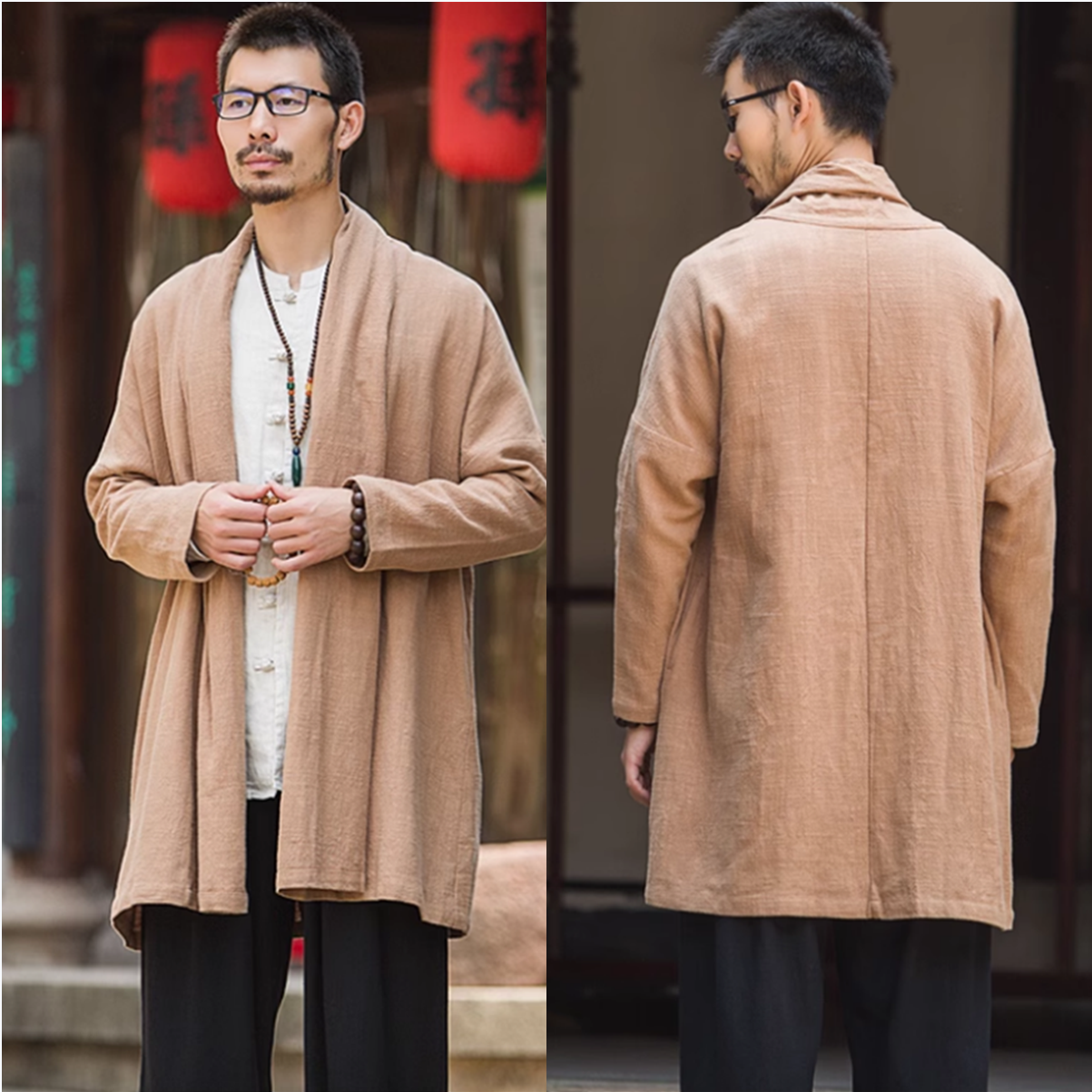 514中国风披风外套男唐装汉服中式禅意居士茶禅服装裁剪图纸纸样