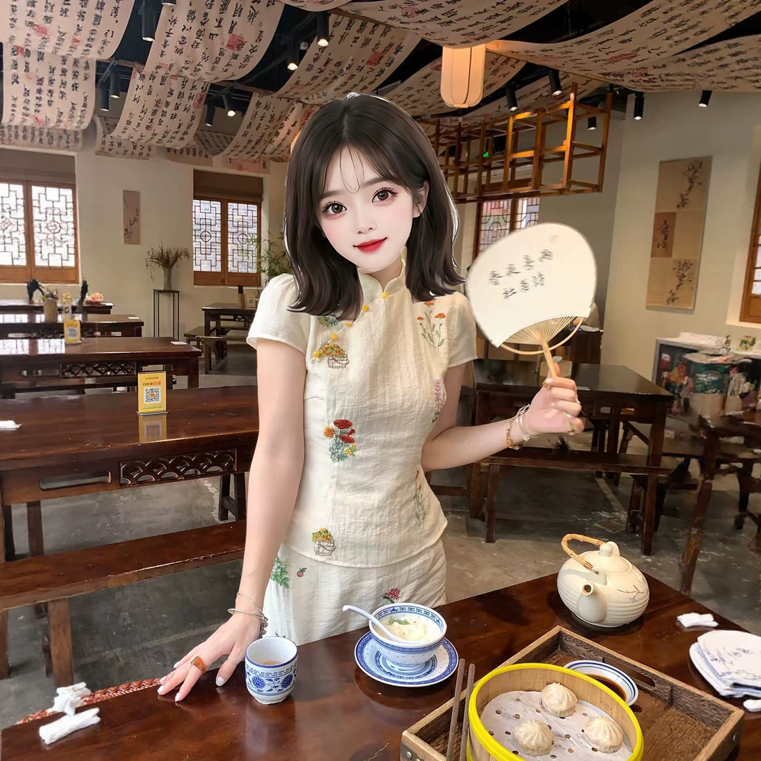 视频2037单独衬衣短款盖袖立领衬衫女中式小个裁衣服图裁剪纸样