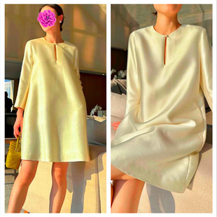 连衣裙裁剪图纸纸 桑蚕丝香云纱圆领宽松中长款 视频394八分袖 女装