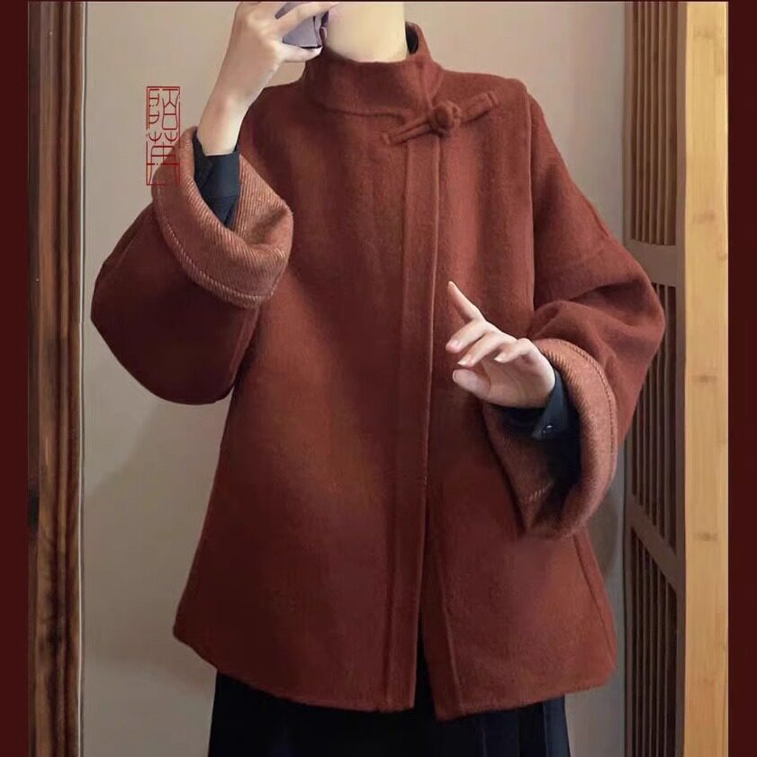 35金苹果中式盘扣双面羊绒上衣女交叉穿外套做衣服装裁剪图板纸样