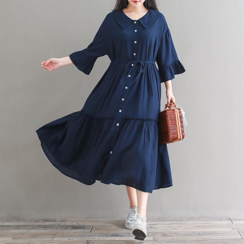 968娃娃领大摆连衣裙长裙衬衫裙蛋糕裙做衣服装裁剪图板D纸样