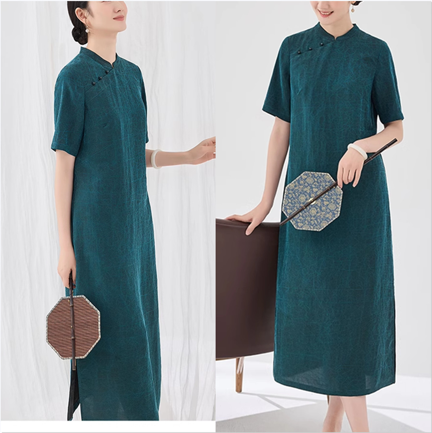 视频996香云纱短袖旗袍中式连衣裙做衣服装裁剪图板高端服装纸样