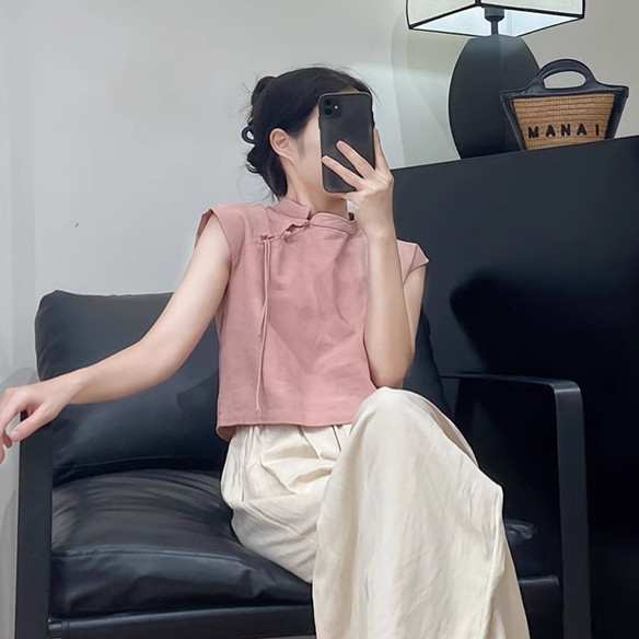 视频讲391女士改良宽松套头无袖旗袍衬衣上衣衣服装裁剪图纸样