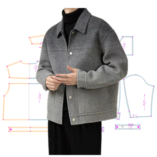 561休闲成衣领落肩男西装双面尼羊绒大衣外套裁剪图板裁剪纸样