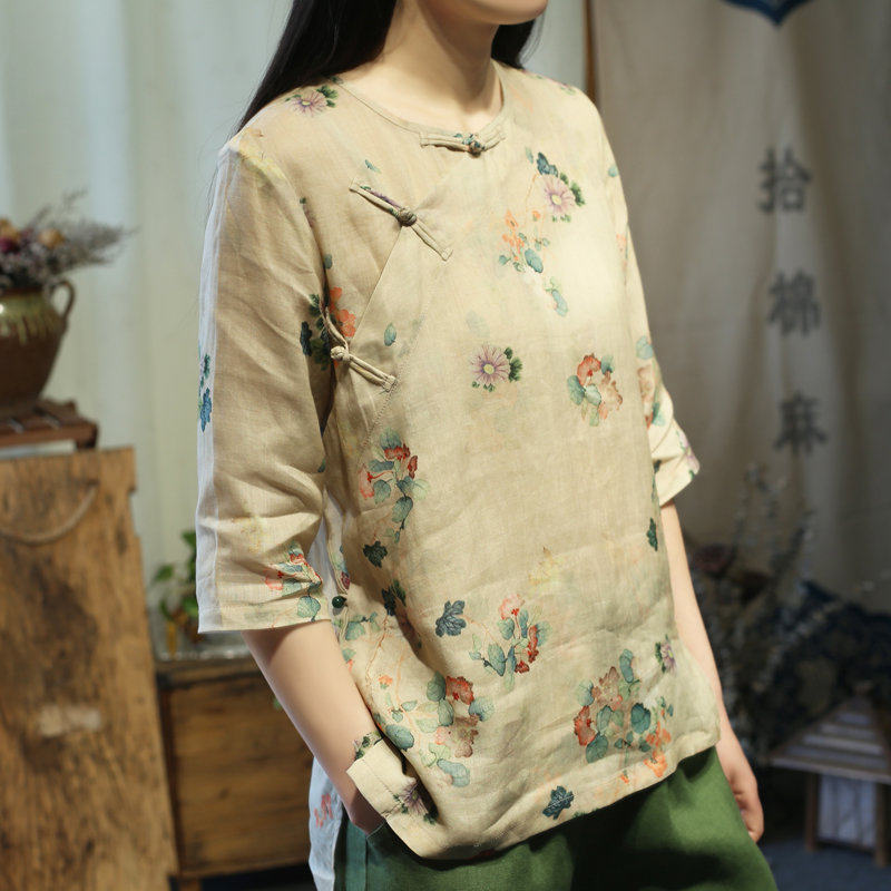 视频828衬衣改良亚麻汉服女衬衫做衣服装裁剪图板DIY打开门纸样