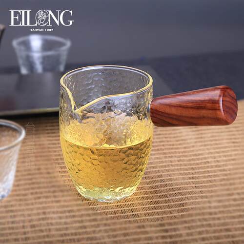 台湾宜龙手工加厚耐热玻璃锤目纹侧把茶海公道杯高款日式家用包邮