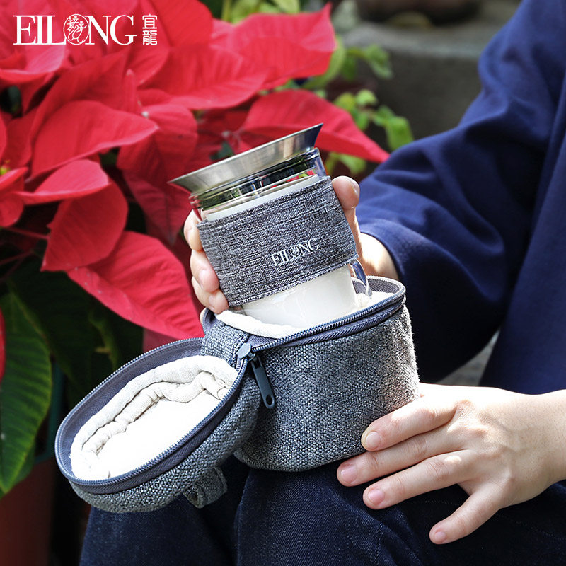 台湾宜龙eilong茶觉布包旅行茶组加厚耐热玻璃1壶1杯办公户外泡茶