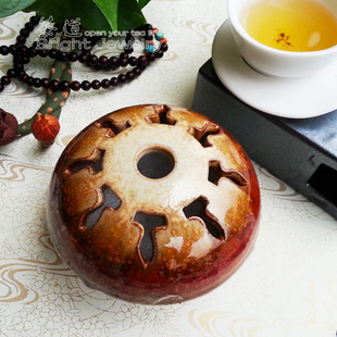 台湾宜龙陶制圆满香炉香器手工雕刻香道具盘香炉熏香卧香香席包邮