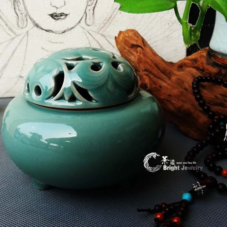 茗月清风 龙泉釉龙泉青瓷香炉盘香炉影青瓷梅子青香席香道具