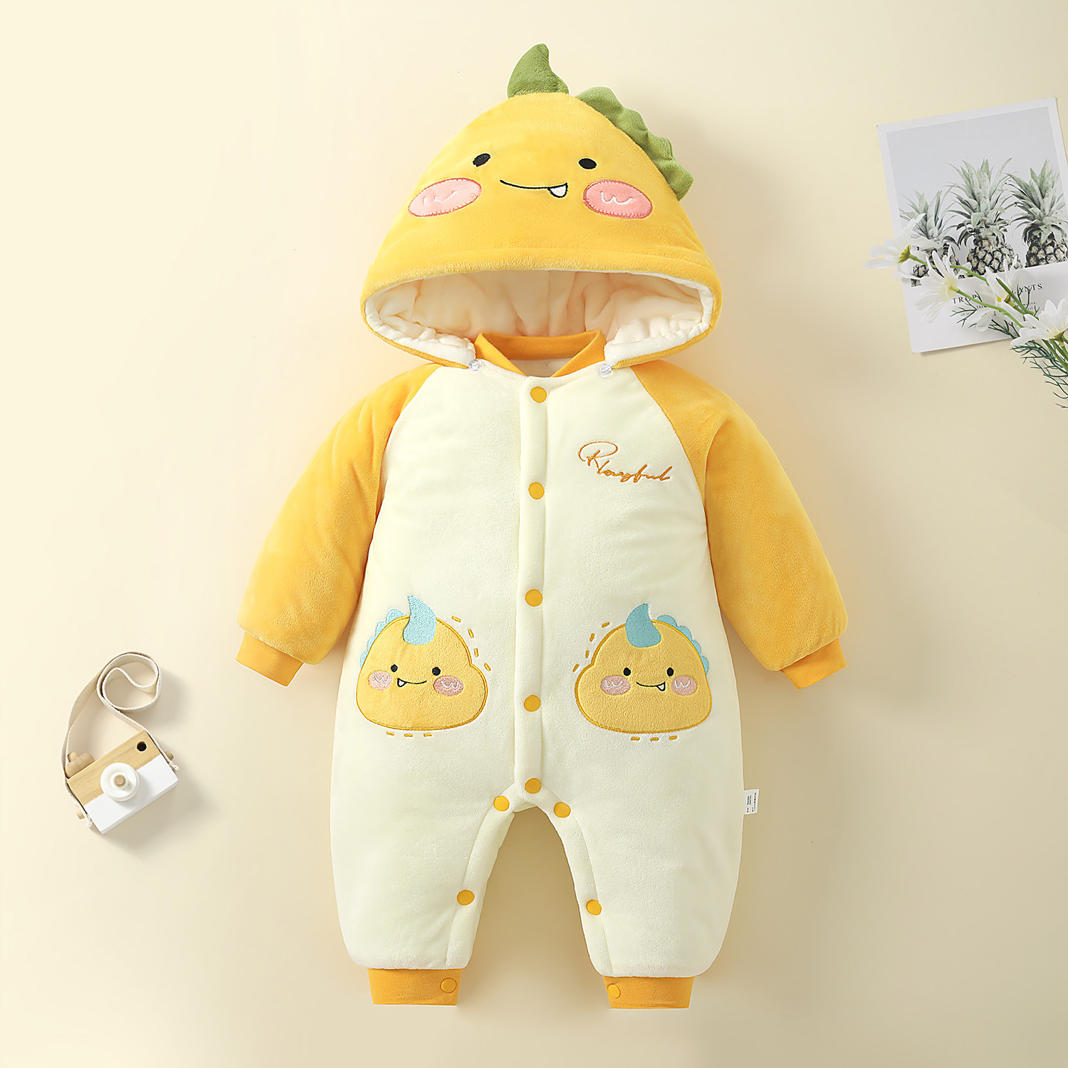 秋冬季婴儿连体棉衣加绒加厚新生儿保暖哈衣外出服宝宝爬服珊瑚绒