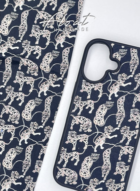 黑色豹子纹纯棉布面苹果17新款13mini16pro15max14plus手机壳air