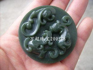 和田玉青玉螭龙鼓钉玉璧挂件吊坠玉佩古风玉器玉饰 万超珠宝