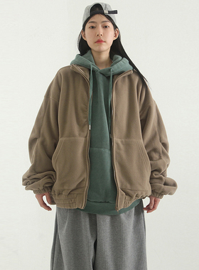 韩代 pin tuck sleeved fleece zip-up jacket (unisex)拉链卫衣