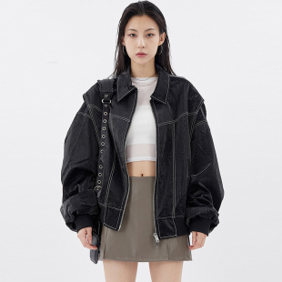 leather jacket长袖 Raucohouse 夹克 Viper zip 韩国代购 way