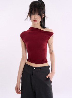 韩代Raucohouse Fresh unbalanced off-shoulder T-shirt 露肩T恤