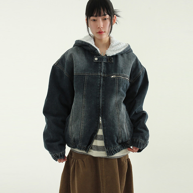 韩代25A/W dumble-lined denim hood jumper毛绒连帽牛仔夹克外套
