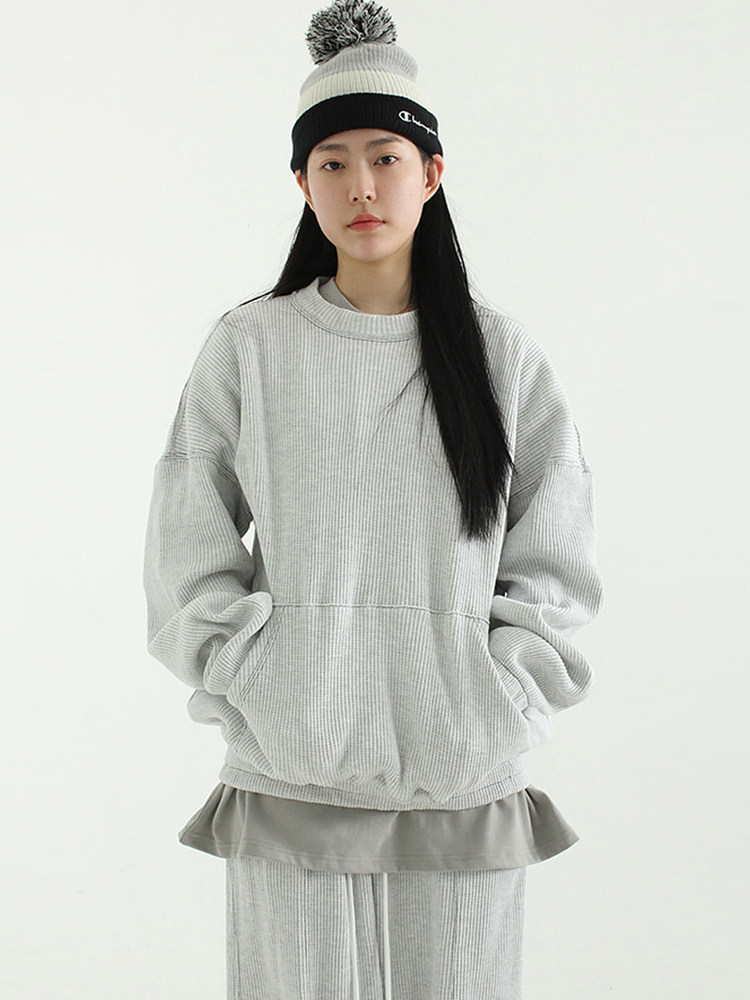 韩国代购 waffle pocket MTM (unisex) 华夫格棉质套头卫衣百搭女
