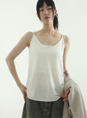韩国代购24S/S silket sleeveless top 设计师款V领吊带背心百搭