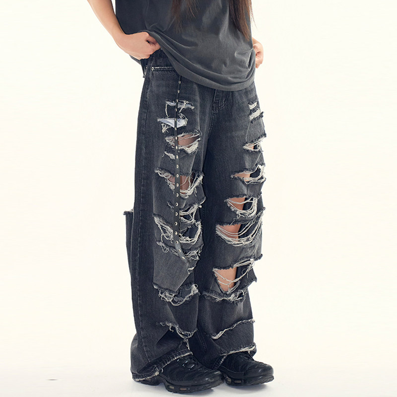 韩代Raucohouse破洞牛仔长裤