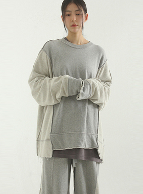 韩国代购 oversize sectioned cotton MTM (unisex) 复古拼接卫衣