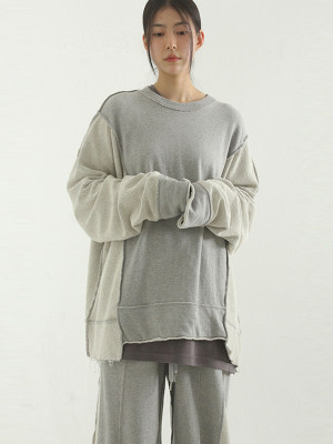 韩国代购 oversize sectioned cotton MTM (unisex) 复古拼接卫衣