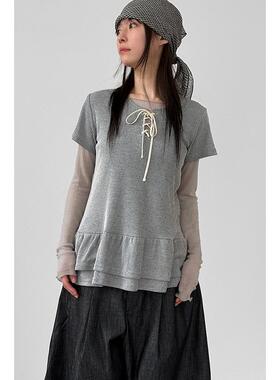 Localmansion韩代26 eyelet frill half tee 设计师款抽绳短袖T恤