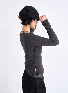 韩代Raucohouse Side button slit long sleeve 侧系扣长袖T恤衫