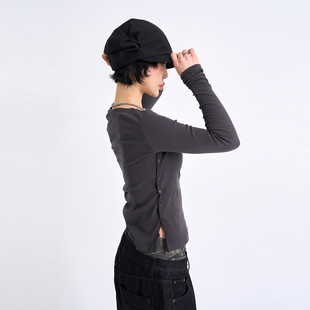 韩代Raucohouse Side button slit long sleeve 侧系扣长袖T恤衫