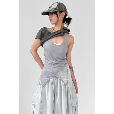 Localmansion韩代拼接挂脖背心