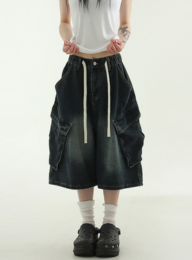 韩代25S/S oblique pocket bermuda denim banding pants牛仔短裤
