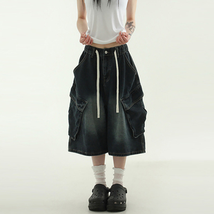 pocket bermuda denim 韩代25S pants牛仔短裤 oblique banding