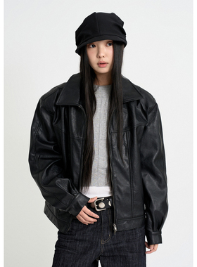 韩代Raucohouse Curved Leather Overfit Jacket 复古皮夹克外套