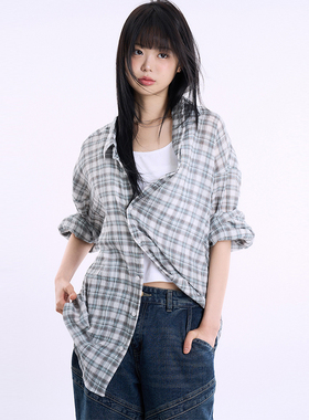 韩国代购Raucohouse Ahyeon郑雅娴同款 长袖格子衬衫女