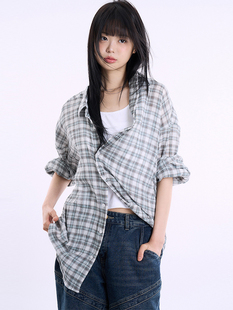 韩国代购Raucohouse Ahyeon郑雅娴同款 长袖格子衬衫女