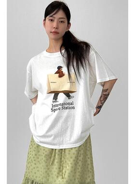 韩国代购26S/S shopper printed cotton half tee 印花短袖T恤女