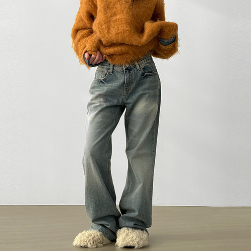 Localmansion韩代水洗磨白牛仔裤