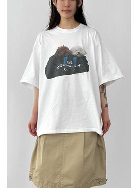 韩国代购26 puppy printed cotton half tee 设计师款印花半袖T恤