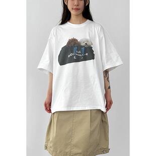 韩国代购26 puppy printed cotton half tee 设计师款印花半袖T恤