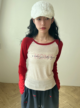 韩国代购25A/W HOME printed raglan silket tee 字母插肩长袖T恤